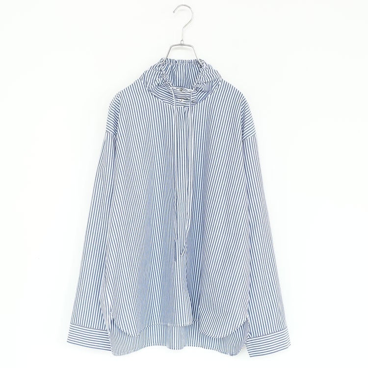 STRIPE GATHER NECK SHIRT ストライプギャザーネックシャツ