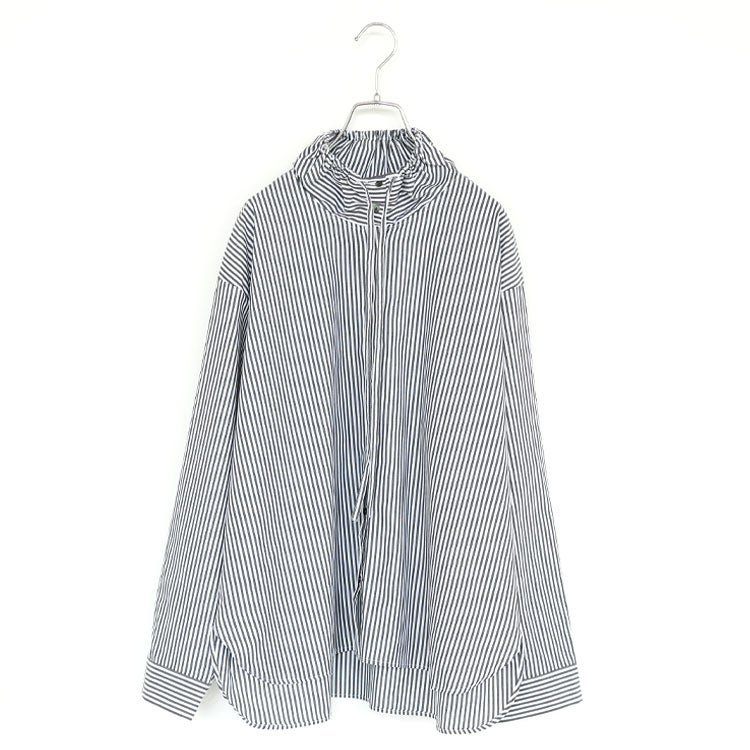 STRIPE GATHER NECK SHIRT ストライプギャザーネックシャツ