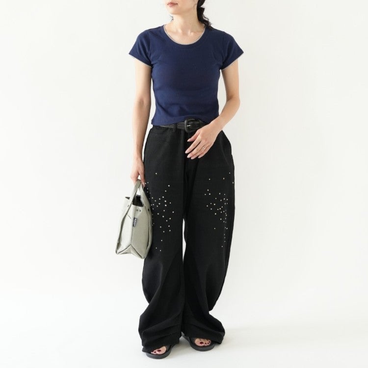studded draped denim pants スタッズドレープデニムパンツ