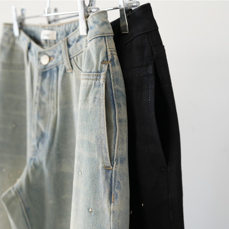 studded draped denim pants スタッズドレープデニムパンツ