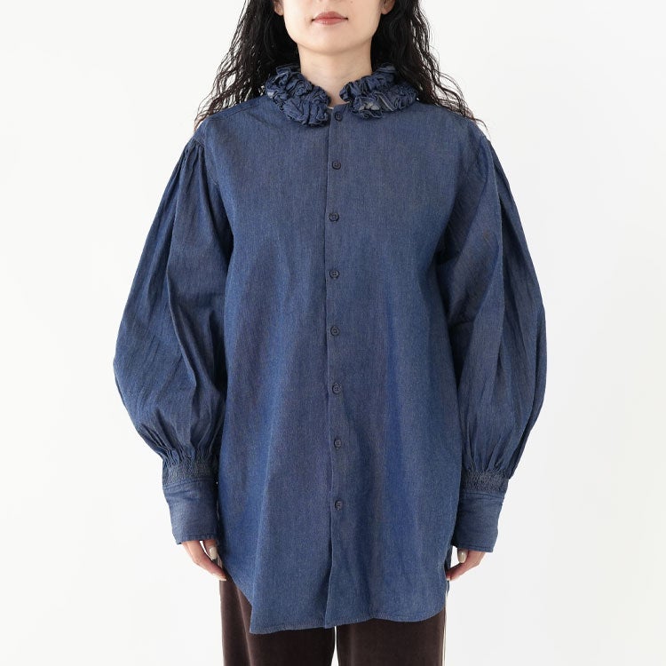 indigo frill collar shirts インディゴフリルカラーシャツ