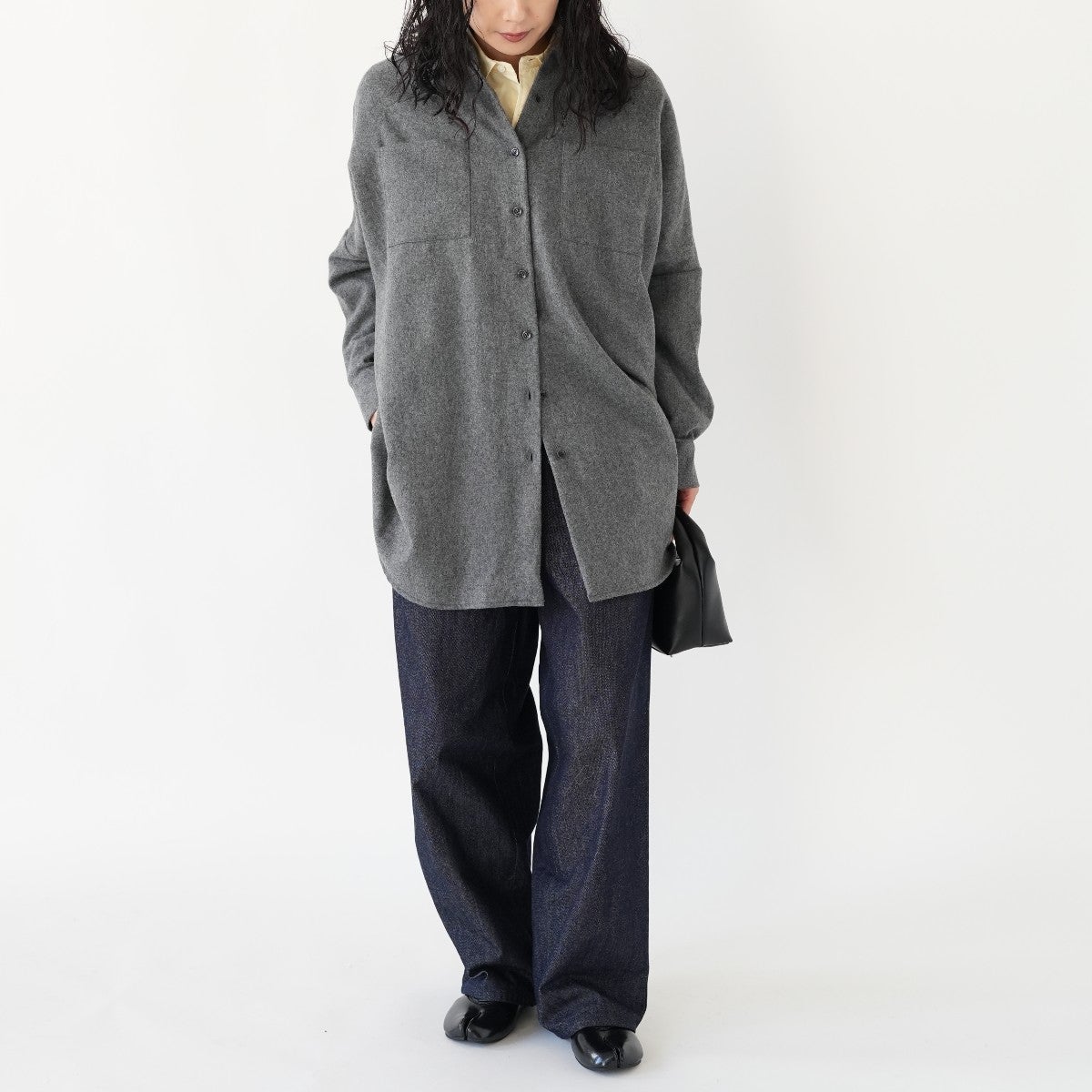 wool wide shirt with pockets ウールワイドシャツウィズポケット