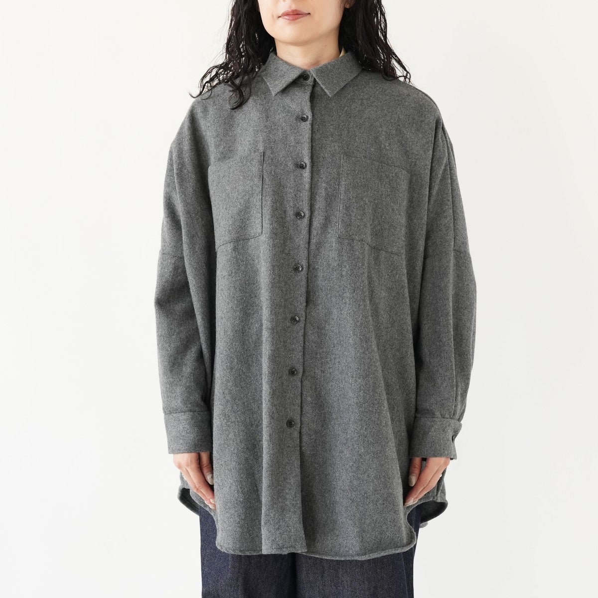 wool wide shirt with pockets ウールワイドシャツウィズポケット