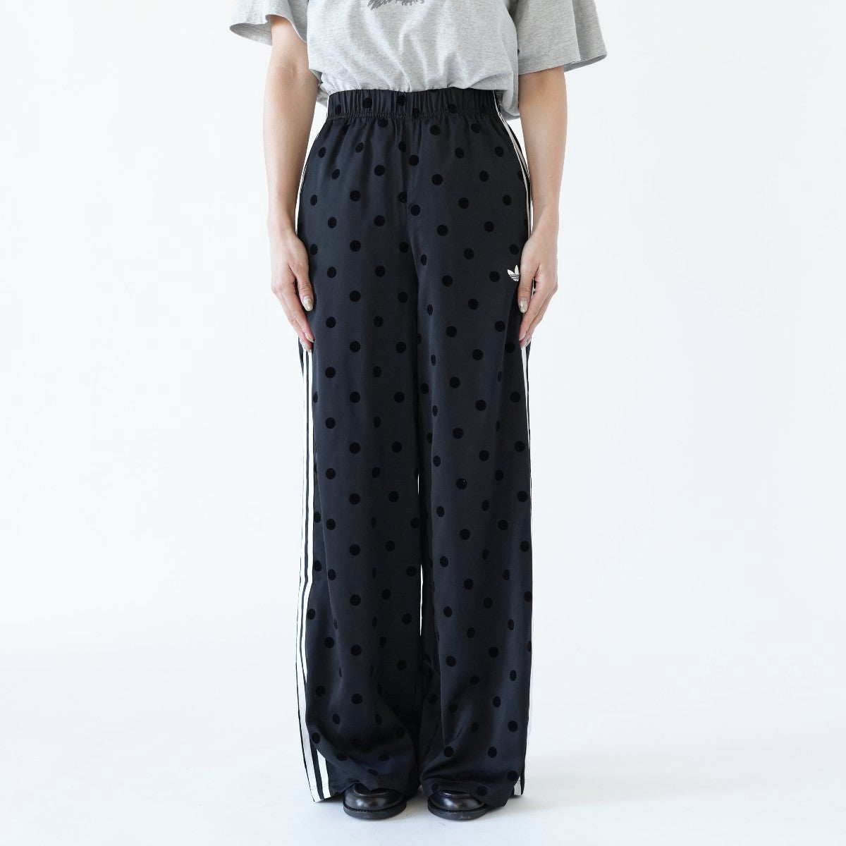 3XL 完売 黒 サテン 水玉 模様 パンツ ポルカドット サテン ポルカドット ワイドレッグパンツ/YY362/adidas Originals