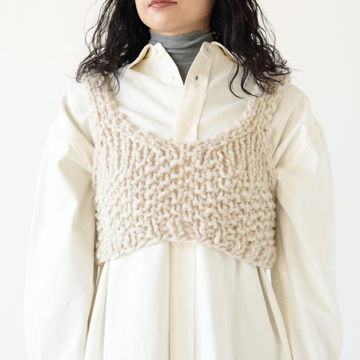 BRITISH SUPER DOWN SLUB FELT YARN HAND-KNIT BUISTIER ブリティッシュスーパーダウンスラブフェルトヤーン ハンドニットビスチェ