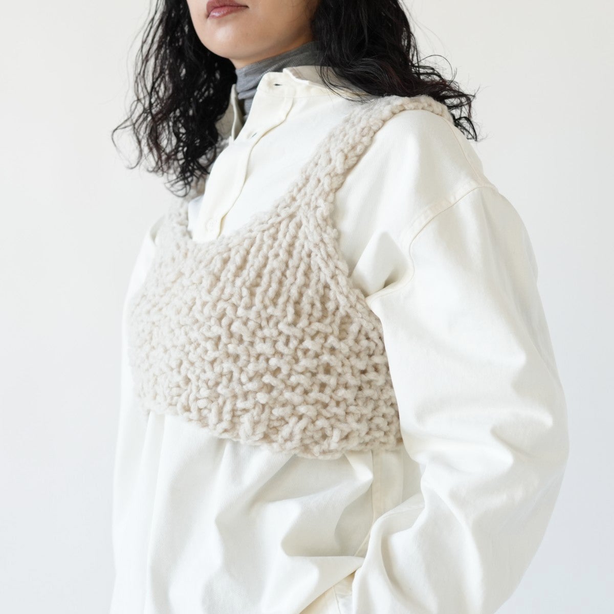 BRITISH SUPER DOWN SLUB FELT YARN HAND-KNIT BUISTIER ブリティッシュスーパーダウンスラブフェルトヤーン ハンドニットビスチェ