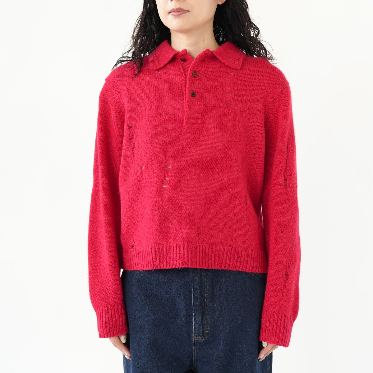 ROYAL BABY ALPACA DAMAGE PATTERN-KNIT POLO ロイヤルベビーアルパカ ダメージパターンニットポロ