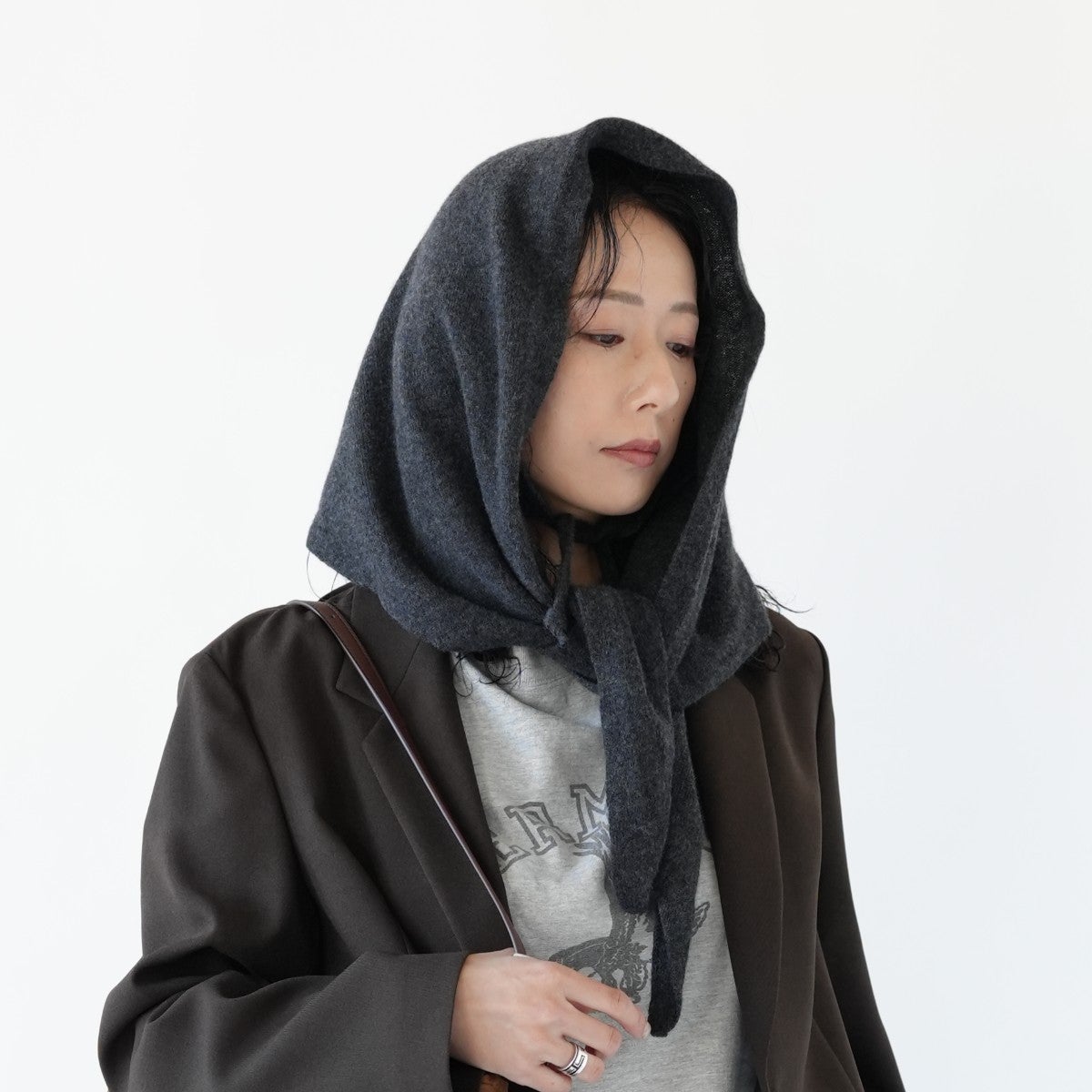 Hooded Cashmere-Blend Wool Stole & Scarf カシミヤ混ウールニットストール&フーディー
