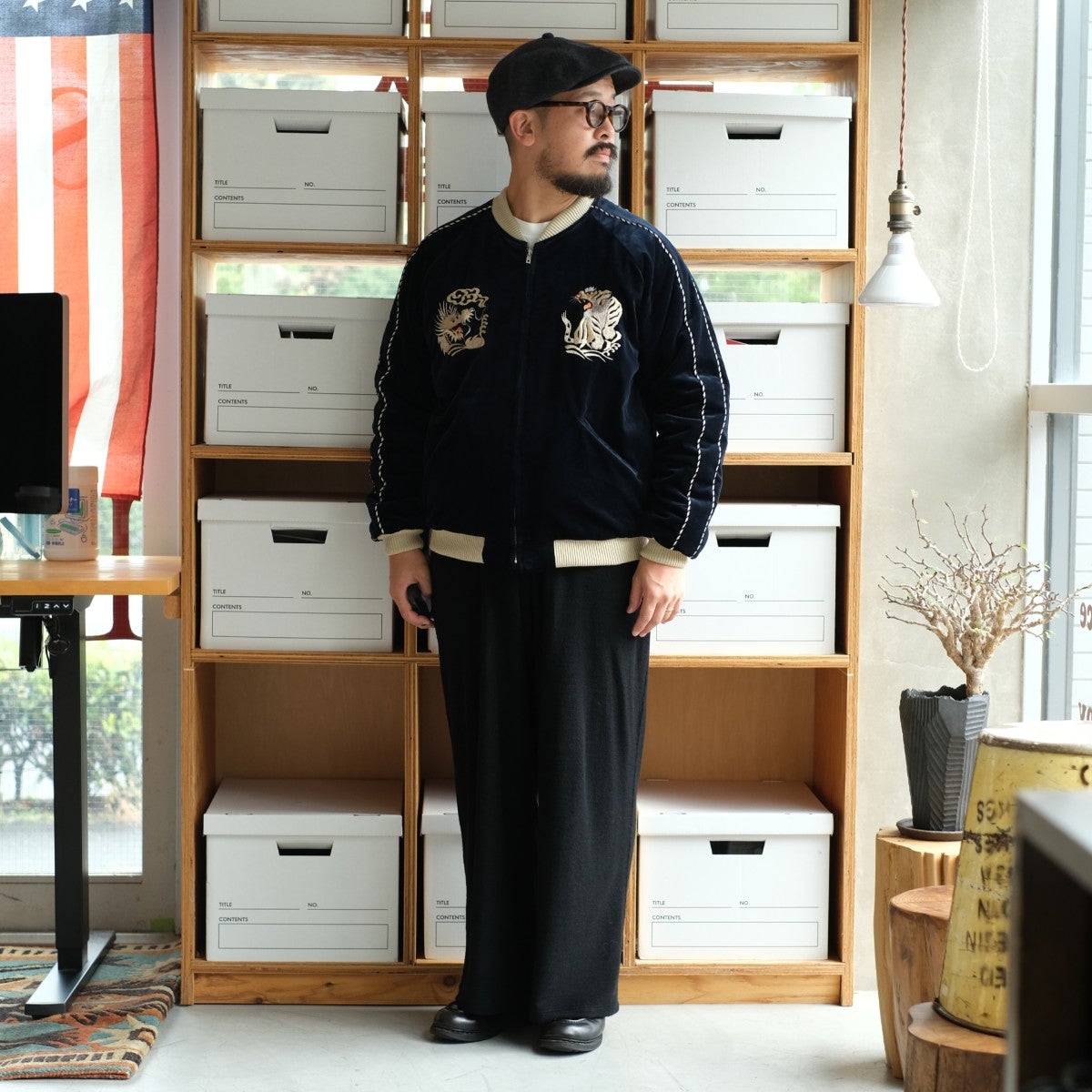 Velveteen Souvenir Jacket “WHITE DRAGON”×“JAPAN MAP”