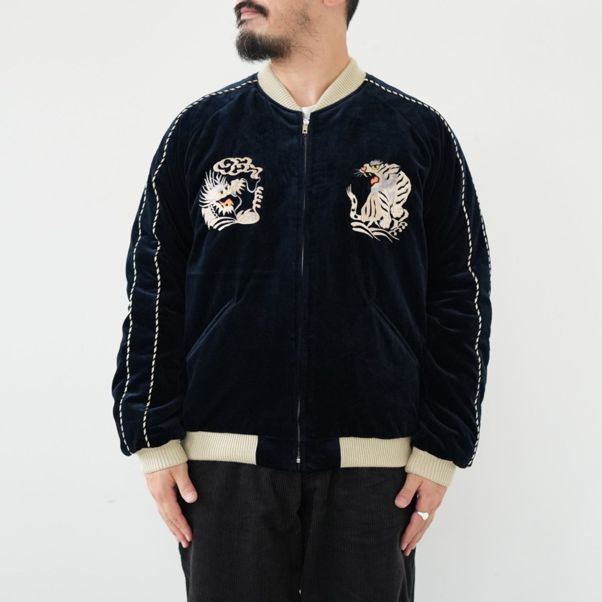 Velveteen Souvenir Jacket “WHITE DRAGON”×“JAPAN MAP”