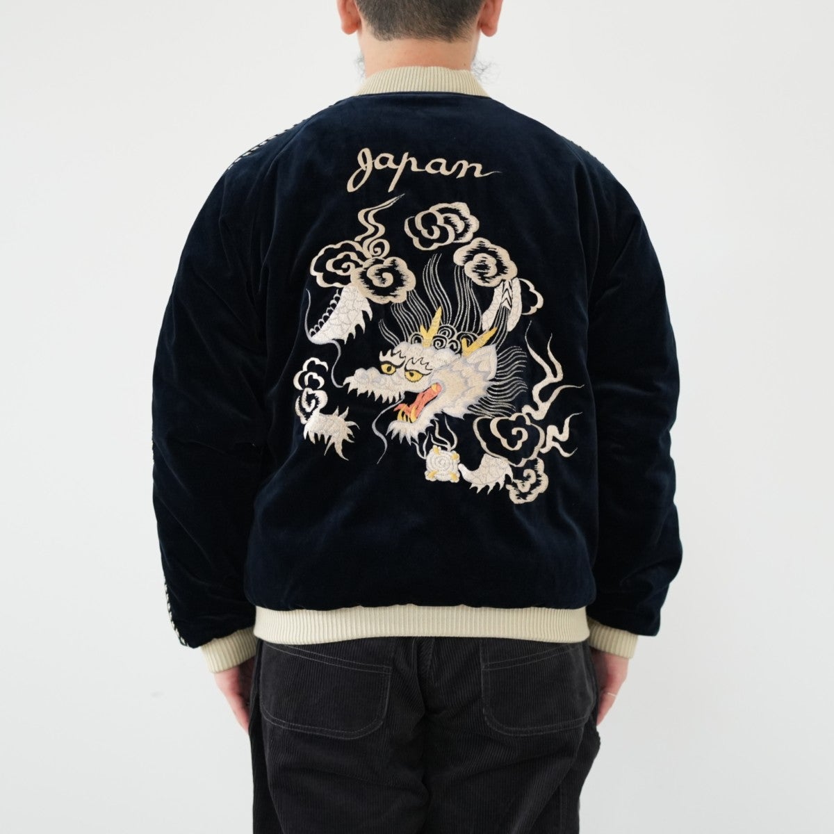 Velveteen Souvenir Jacket “WHITE DRAGON”×“JAPAN MAP”